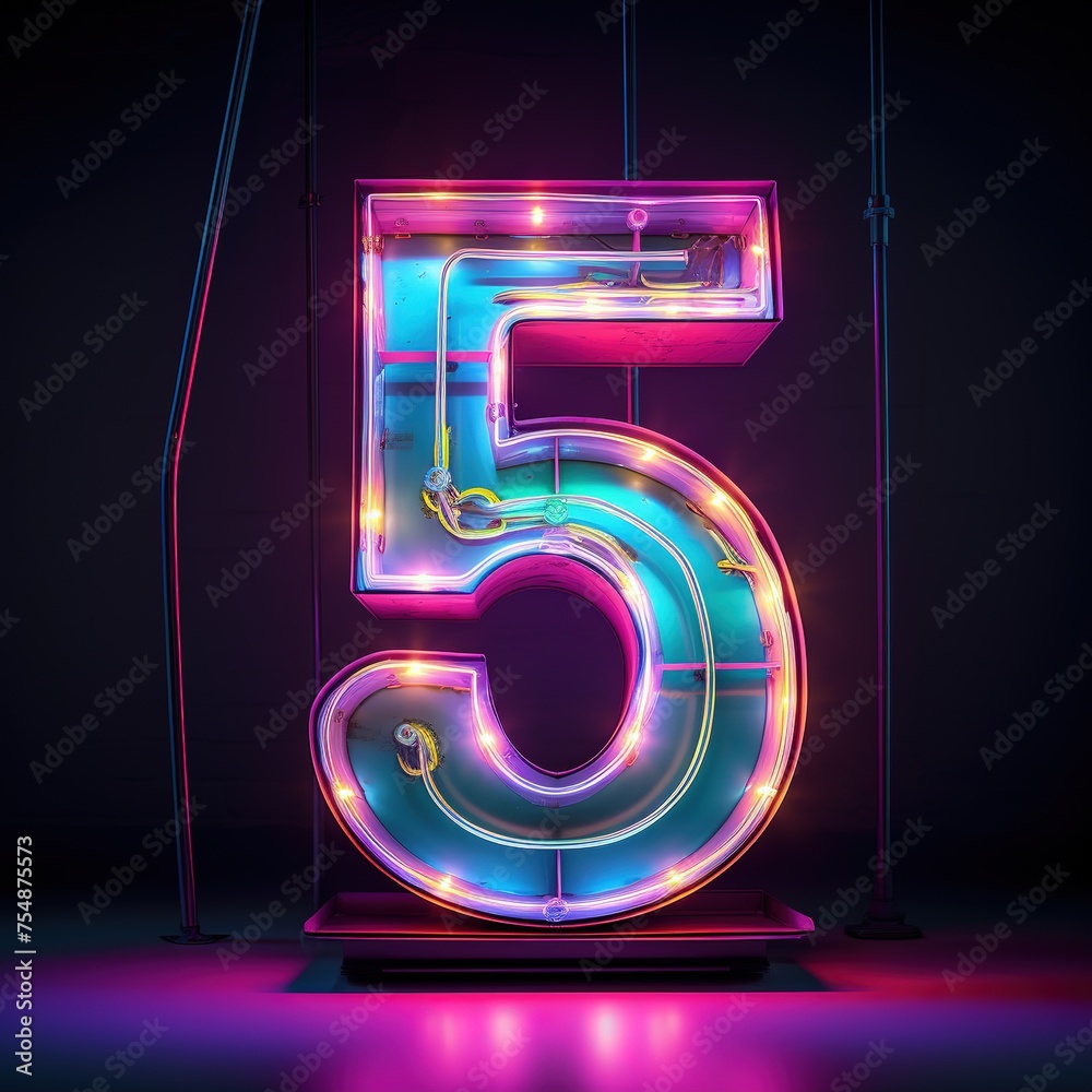 Number 5 Five Futuristic Neon Font Digital Glowing Symbol Logo On Dark Grunge Background Number 5 Five Futuristic Neon Font Digital Glowing Symbol Logo On Dark Grunge Background